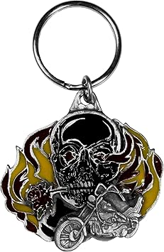 Siskiyou Automotive Metal Key Chain Flaming Skull Enameled Details