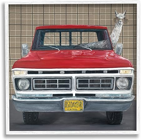 Stupell Industries Llama Aviator Sunglasses Red Truck Best Day Ever, Designed by Kamdon Kreations White Framed Wall Art, 17 x 17, Tan