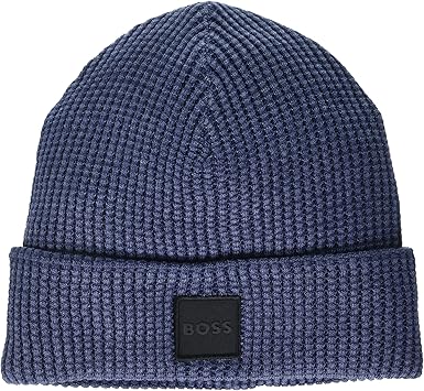 BOSS Men's Square Logo Cotton Ribbed Beanie