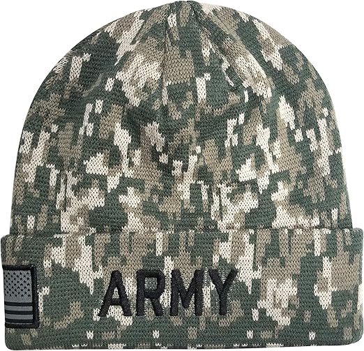 U.S. Army Beanie in Digital Camo for Adult Unisex Men and Women, Military Winter Knit Hats for Veterans