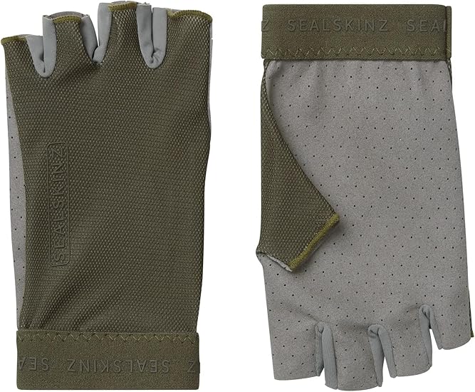 SEALSKINZ Brinton Perforated Palm Fingerless Glove, Olive, L