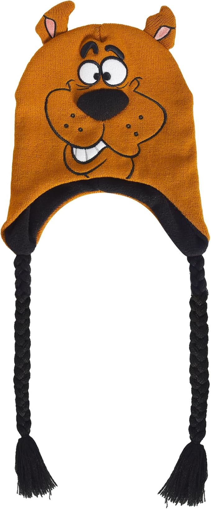 Scooby Doo Beanie Hat, Peruvian Winter Knit Cap with 3D Ears and Tassels, Brown, One Size