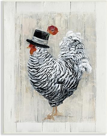 Stupell Industries Traditional Farm Chicken in Black Hat Chic Bird, Designed by Sally Swatland Wall Plaque, 10 x 15, Off- White