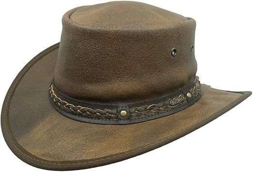 Outback Trading Men's 1377 Iron Bark UPF 50 Breathable Crushable Leather Western Cowboy Hat