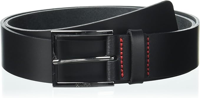 HUGO mens Dressy Leather Belt With Gun Metal Hardware