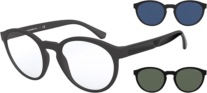 Emporio Armani Men's Ea4152 Prescription Eyewear Frames with Two Interchangeable Sun Clip-ons Round