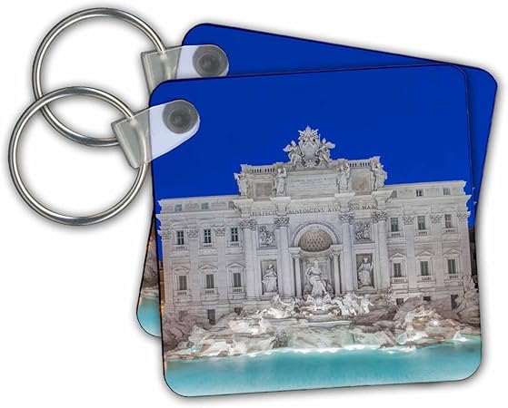 3dRose Key Chains Italy, Rome, Trevi Fountain, Set of 2, 2.25 x 2.25