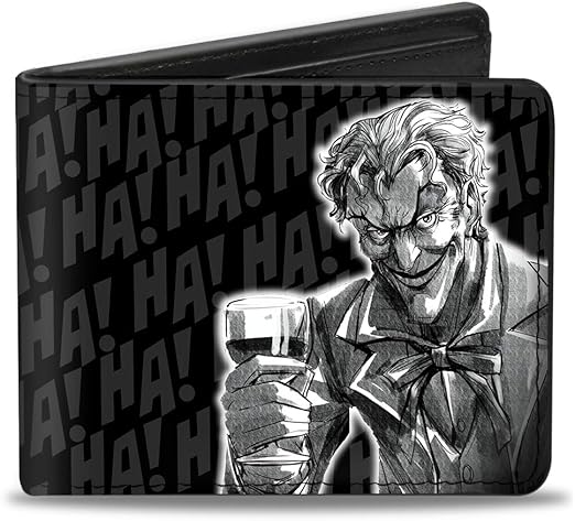 Buckle-Down Men's PU Bifold Wallet-The Joker Wine Glass Pose HA Black/Grays/White, Multicolor, 4.0