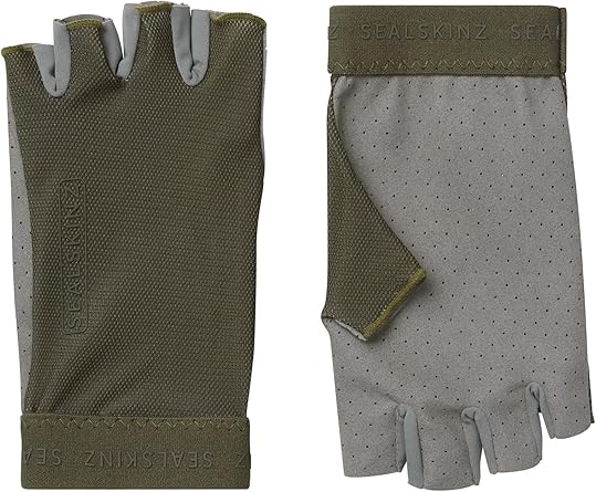 SEALSKINZ Brinton Perforated Palm Fingerless Glove, Olive, XL