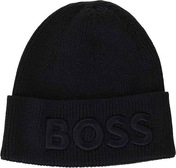 BOSS Men's Ribbed Beanie with Big Tonal Logo