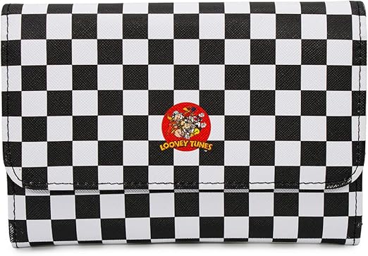 Buckle Down Men's Hanna Barbera Wallet, Foldover, Tom and Jerry Logo Metal Emblem, Black, Vegan Leather