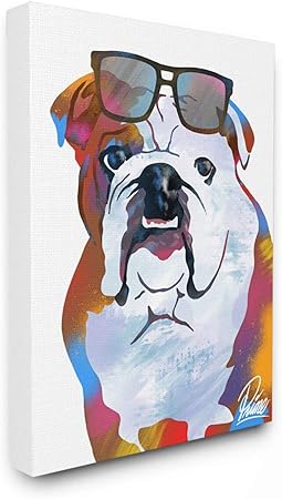 Stupell Industries Colorful American Bulldog Portrait Stylish Sunglasses Canvas Marcus Prime Wall Art, 24 x 30