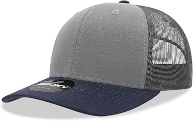 DECKY Standard 6 Panel Mid Profile Structured Cotton Blend Trucker, NVY/Gry/CHA, Multi