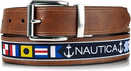 Nautica Men's Reversible Belt with Flag Pattern