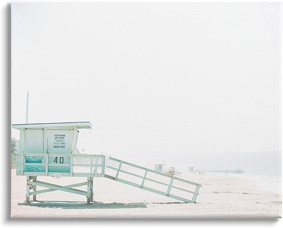 Stupell Industries Summer Sun Beach Coast Blue Lifeguard Shack Photography, Designed by Leah Straatsma Canvas Wall Art, 30 x 24, Off- White