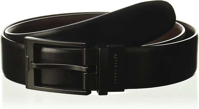 Perry Ellis Portfolio Men's Black Matte Buckle Big and Tall Belt