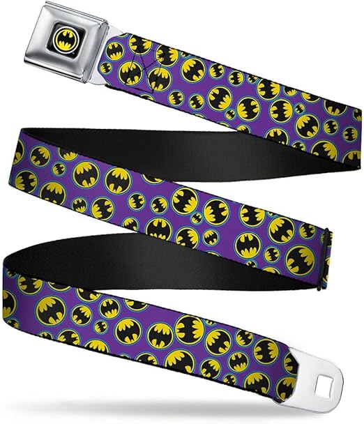 Buckle-Down Seatbelt Belt - Bat Signal Scattered Purple/Blue/Yellow/Black - 1.0