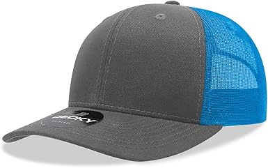 DECKY Standard 6 Panel Mid Profile Structured Cotton Blend Trucker, CHA/Sky, Multi