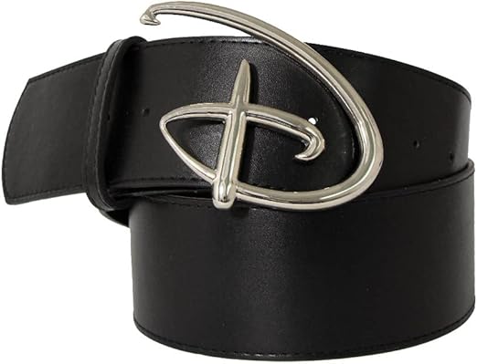 Buckle-Down Men's Disney, Signature D Logo Silver Cast, Black Vegan Leather Belt