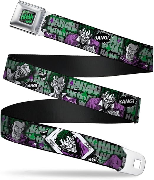 DC Comics Seatbelt Buckle Belt, Joker Poses Joker Card Haha Smile Bang