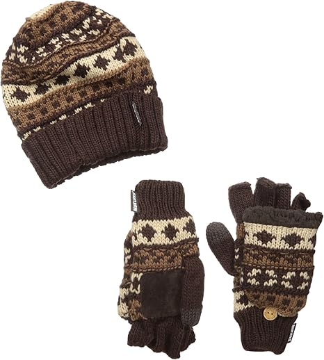 Muk Luks Mens Chunky Fairisle 2 Pc Set (Cuff Cap/flip Mittens)