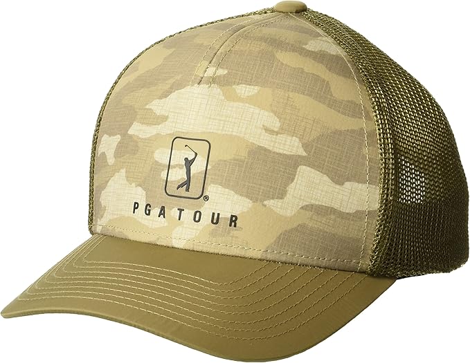 PGA TOUR Men's Camo Trucker Style Golf Hat, Coriander