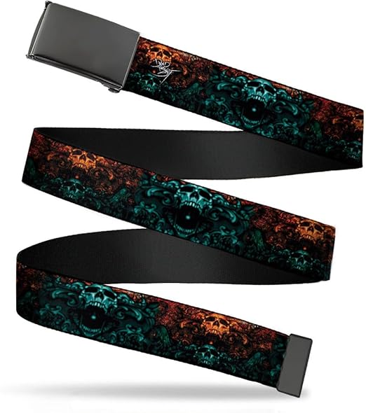 Buckle-Down Men's Web Belt Tattoo Johnny Skull, Multicolor, 1.5