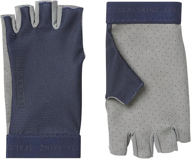 SEALSKINZ Brinton Perforated Palm Fingerless Glove, Navy, XL