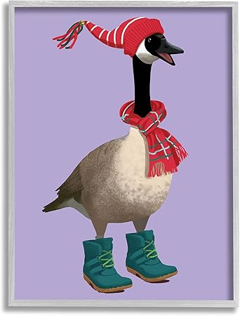 Stupell Industries Festive Winter Goose with Scarf and Hat, Designed by Sally Springer Griffith Gray Framed Wall Art, 16 x 20, Multi-Color