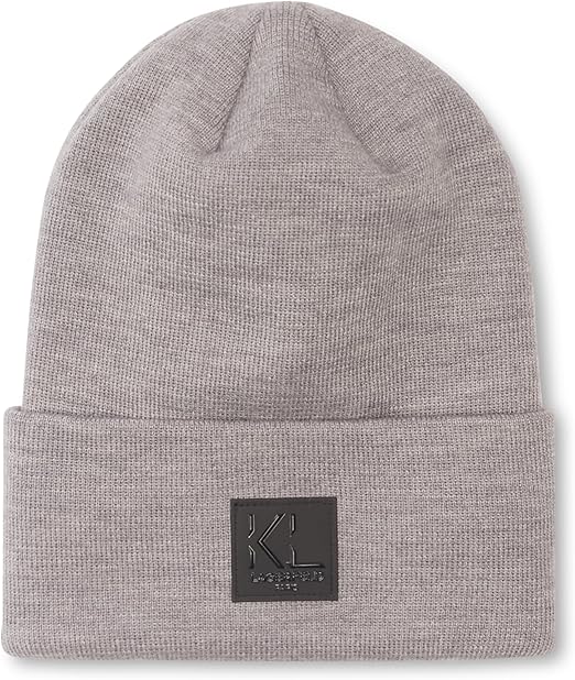 Karl Lagerfeld Paris Men's Fleece Lined Kl Patch Beanie, Gray