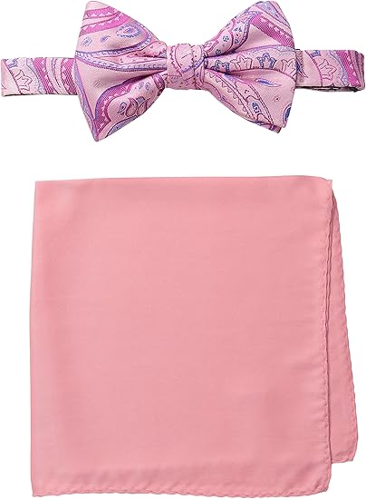 Steve Harvey Men's Paisley Woven Bowtie and Solid Pocket Square