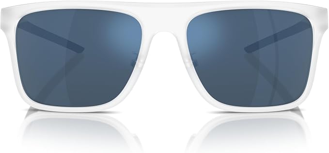 Scuderia Ferrari Men's FZ6006F Low Bridge Fit Square Sunglasses, Grey Transparent/Mirrored Blue, 58 mm