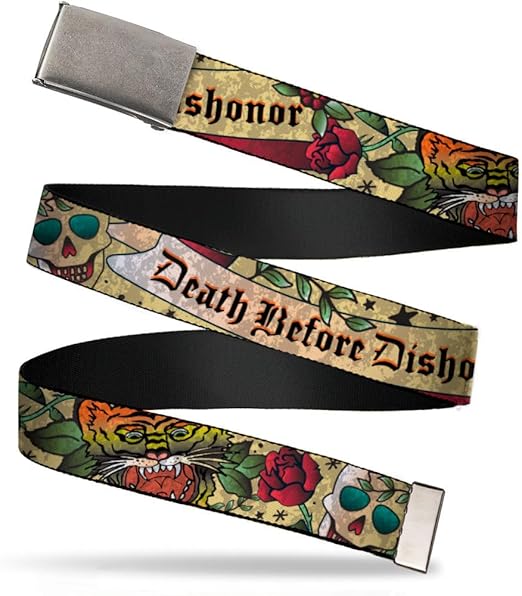 Buckle-Down Web Belt Death Before Dishonor Tattoo 1.5