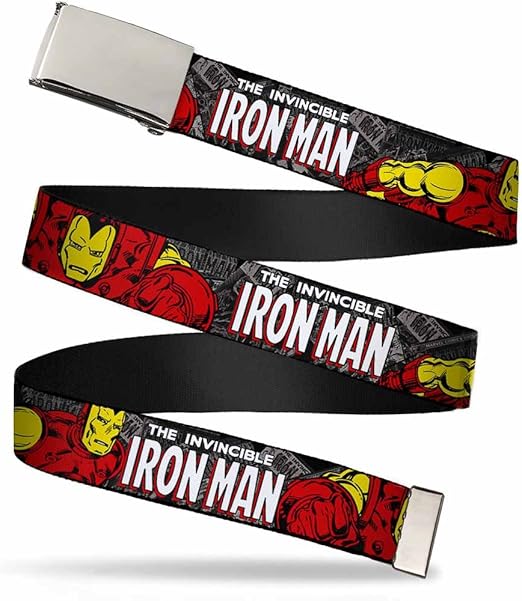 Buckle-Down Web Belt Iron Man, the Invincible Iron Man Stacked Comic Books/Action Poses