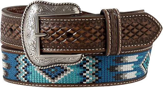 ARIAT APPAREL_BELT Men's Genuine Leather Belt with Southwestern Embroidered Pattern and Removable Buckle (Brown, Size 32)