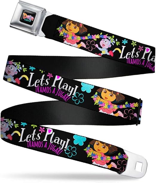 Nickelodeon Seatbelt Buckle Belt, Dora Boots Pose Floral Lets Play Vamos a Jugar