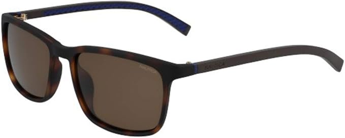 Nautica Men's N6242S Square Sunglasses, Matte Dark Tortoise/Solid Brown Polarized, 56 mm