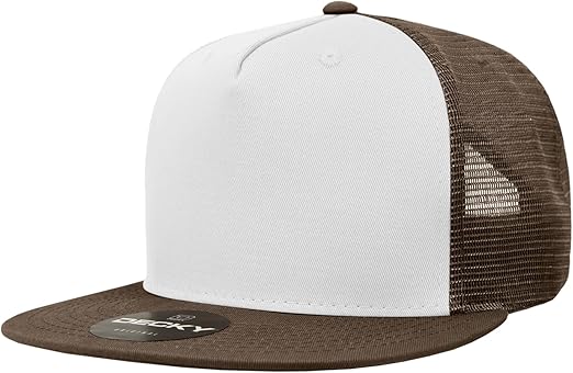 DECKY Standard 5 Panel High Profile Structured Cotton Blend Trucker, Wht/BRN