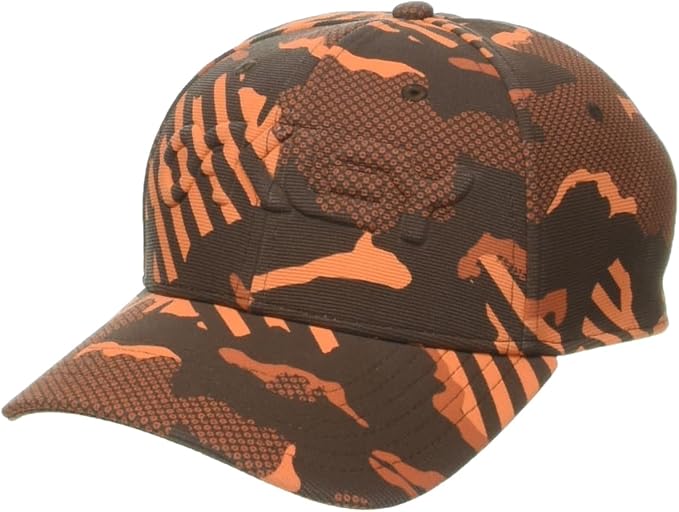 Oakley Men's 6 Panel Stretch Hat Embossed, Orange Stripe/Grip Camo, Large