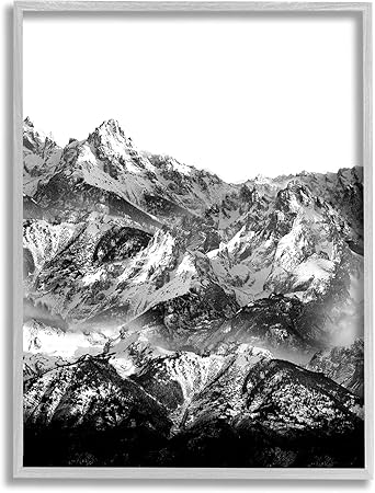 Stupell Industries Snow Cap Mountains High Contrast Black White Landscape, Designed by Shelley Lake Gray Framed Wall Art, 24 x 30