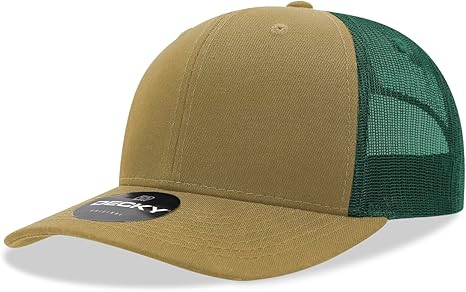 DECKY Standard 6 Panel Mid Profile Structured Cotton Blend Trucker, KHA/for, Multi