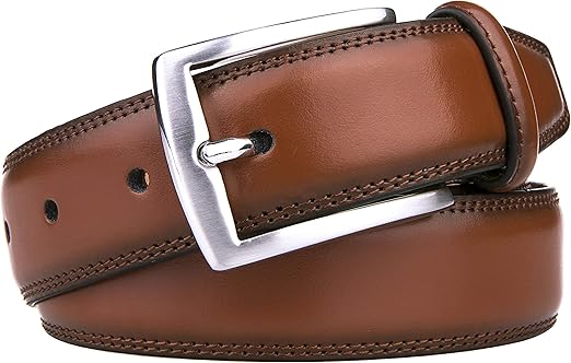 KM Legend Genuine Leather Belt for Work Business and Casual, Essential Brown, 48 US