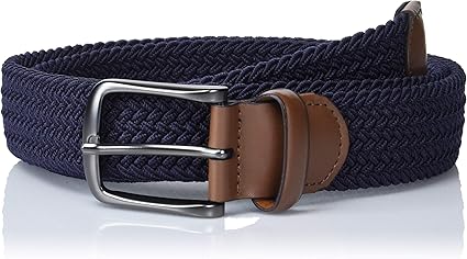 Perry Men's Woven Belt with Stretch Leather-Trim Fabric