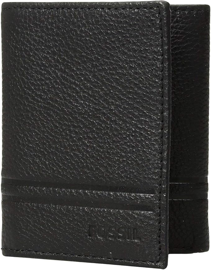 Fossil Men's Wilder Leather Trifold with Id Window Wallet, Black