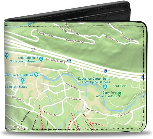 Buckle-Down Men's Standard Wallet, Bifold, Colorado Vail Mountain Street Map, Vegan Leather, 4.0