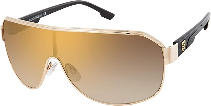 Rocawear mens R1490 Dashing Metal UV Protective Shield Sunglasses Gifts for Men with Flair 133 mm, Gold & Black, mm US