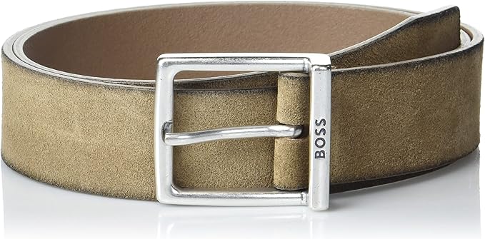 BOSS Men's Soft Suede Calf Leather Square Buckle Belt