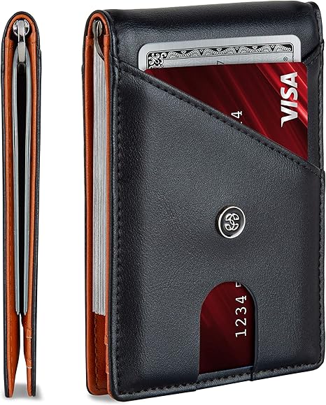 Suavell Leather Mens Wallet. Minimalist Wallet Credit Card Holder with Money Clip and RFID Wallet Protection. Slim Wallets Men Gifts