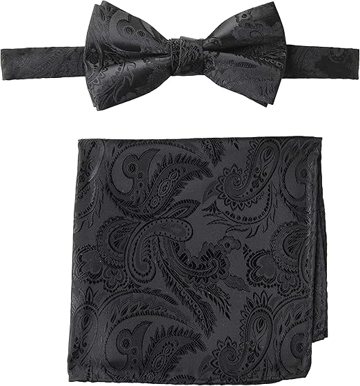 STACY ADAMS mens Classic Pretied Bow Tie With Pocket Square