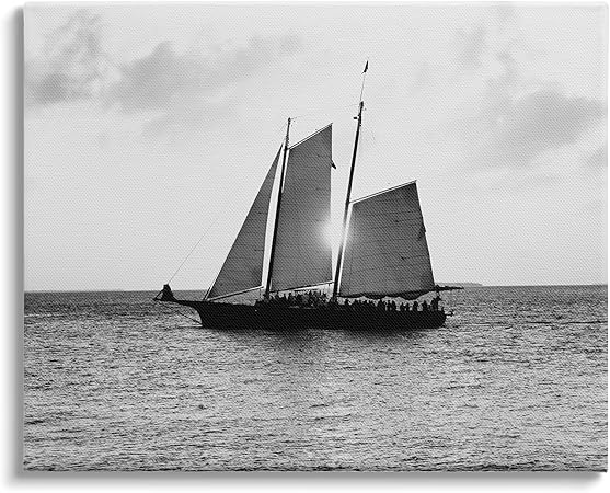 Stupell Industries Traditional Ship Sailing Across Ocean Black White Photography, Designed by Debbie O'dell Canvas Wall Art, 20 x 16